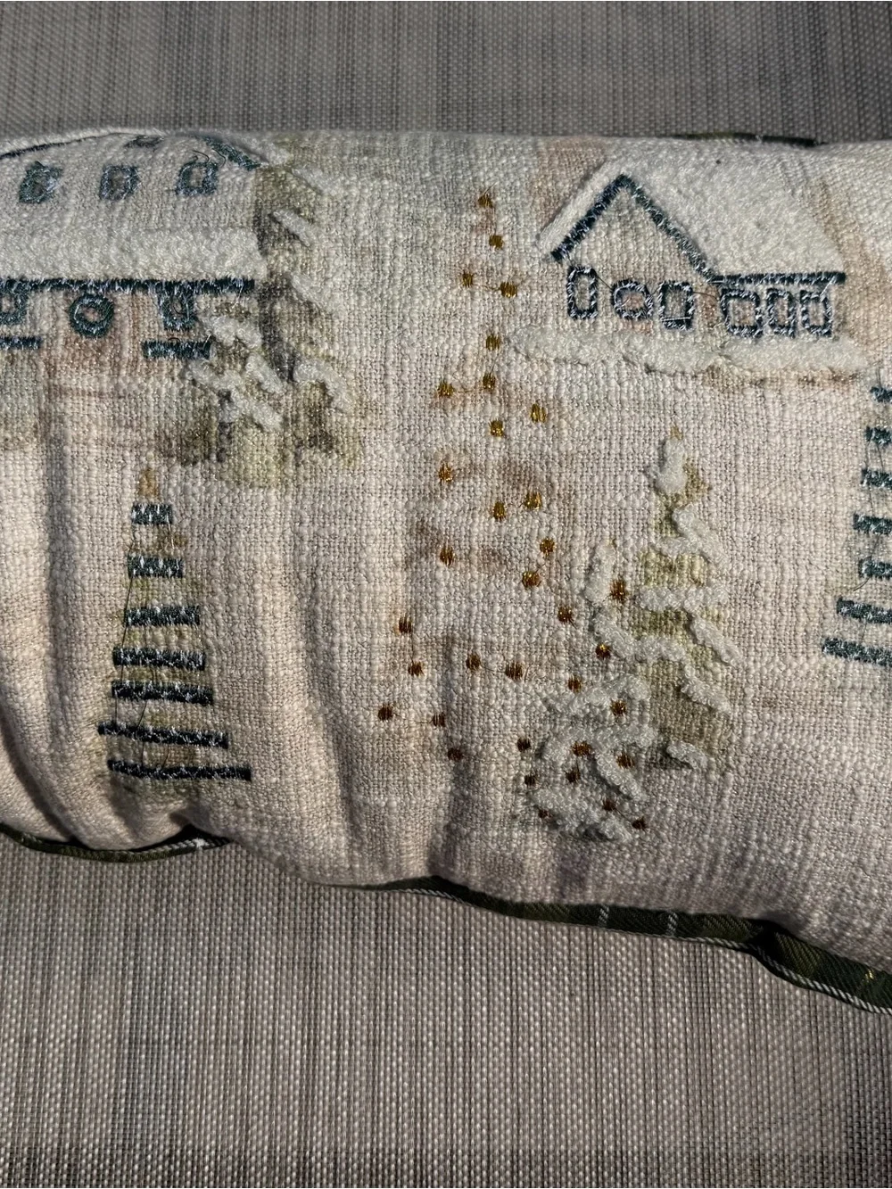 Rachel Ashwell Snowy Village Scene Green Plaid Trim Decorative Pillow  Charming